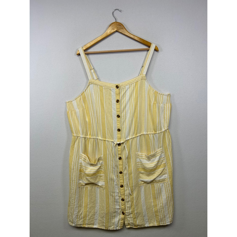 Coastal Sonoma Goods For Life 2X Yellow Striped Linen Blend Sun Dress Pockets